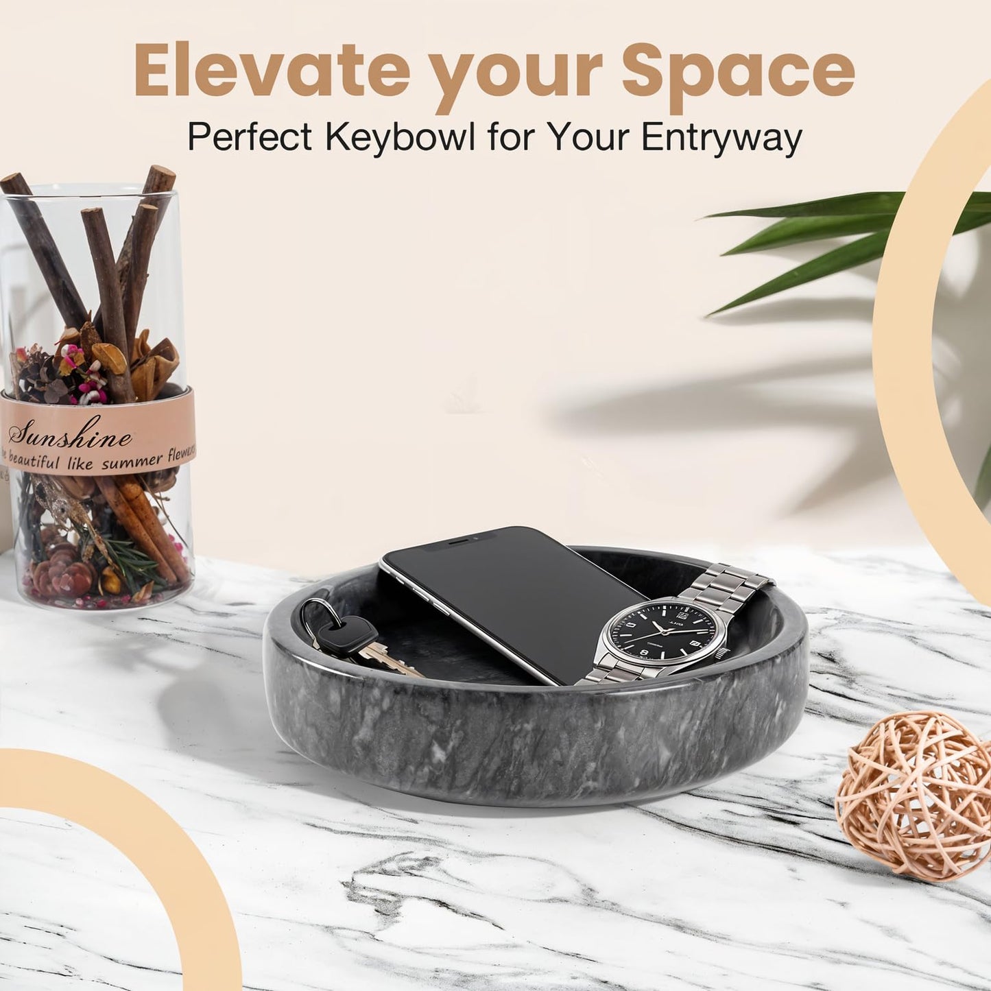 FNTSTICGOODS Marble Decorative Bowl - 7.5" Natural Black Solid Marble Centerpiece - Handmade Stone Fruit Bowl - Catch-All or Key Bowl for Kitchen - Modern Minimalist Decor