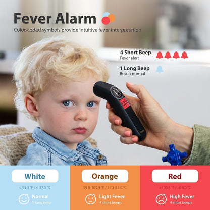iHealth Touchless Thermometer for Adults and Kids, Color-Coded Alert & Silent Mode, 1-Second Accurate Fever Check, Portable for Home, Travel Use - PT2L Black