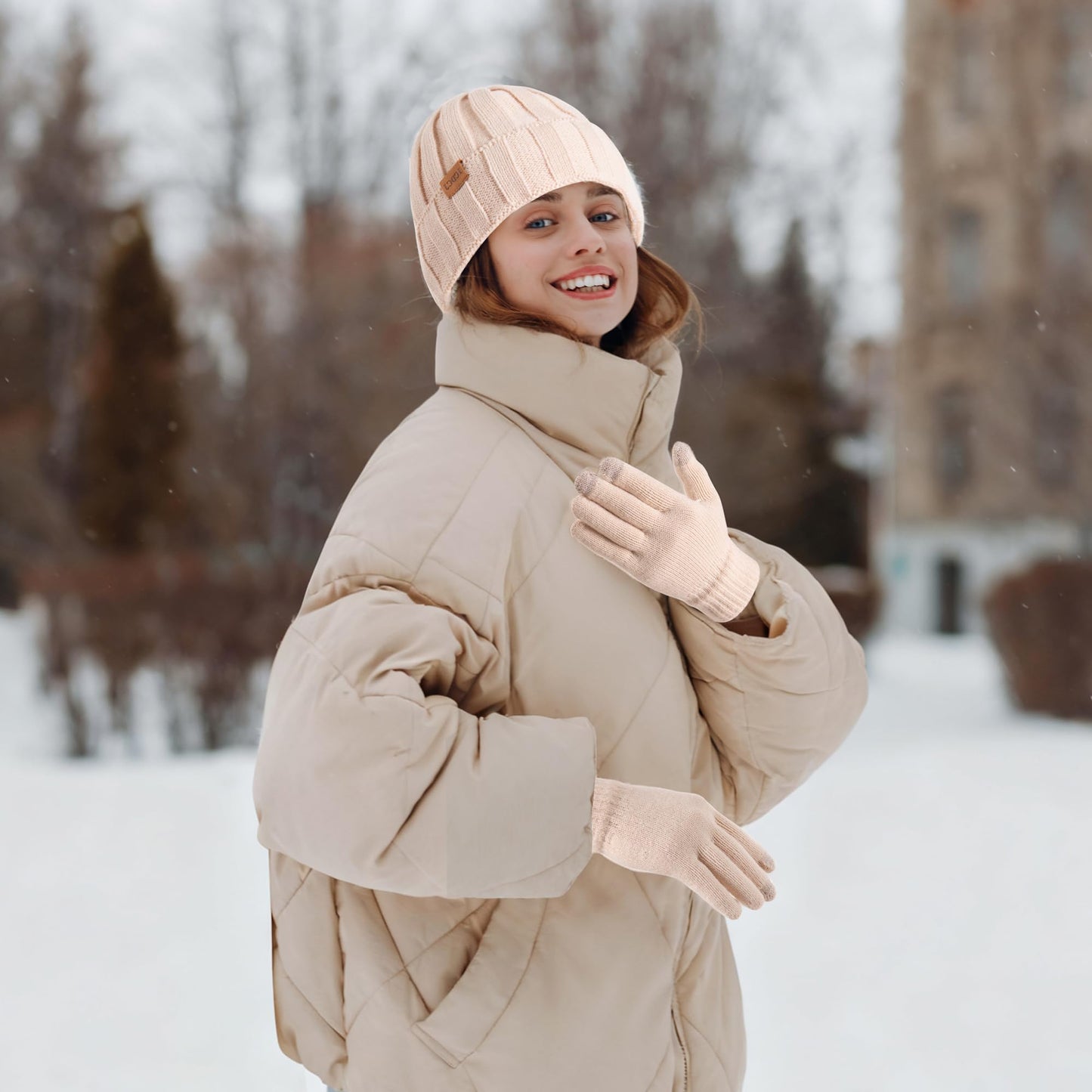 Womens Winter Beanie Warm Hat Touchscreen Gloves Set with Fleece Lined Skull Caps Gifts for Women Men