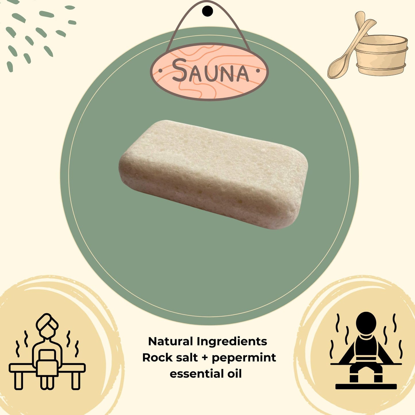 Peppermint Aroma Sauna Salt Block – Natural Rock Salt Infused with Peppermint Essential Oil for Steam Room & Sauna – Reusable Aromatherapy Stone for Energy & Breathing Support
