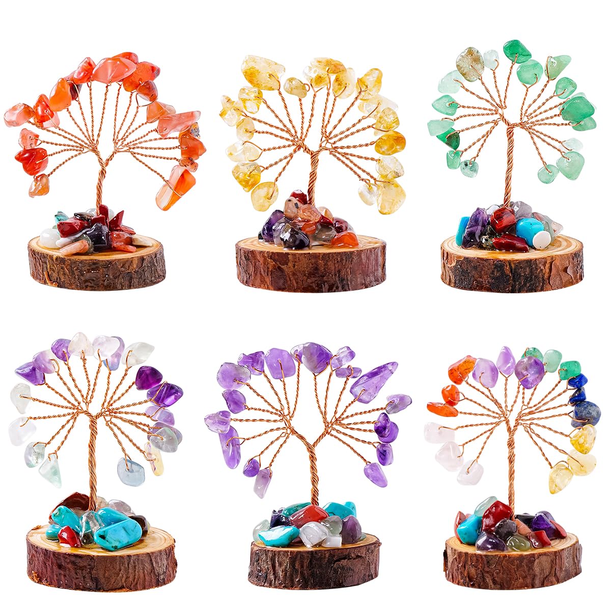 DYBEATY Crystal Tree Gifts for Women 6 Sets Handcrafted Tree of Life Healing Crystals Stones for Positive Energy Good Luck Home and Office Decor for Mom Dad Lovers Friends (6 Sets)