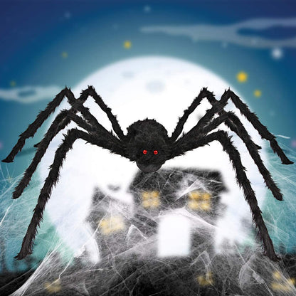 JAMIEWIN Giant Spider for Halloween Decoration 2 Pack, 55 inch Large Hairy Fake Spider Props, Scary Halloween Spider Decoration Outdoor Indoor House Party Yard