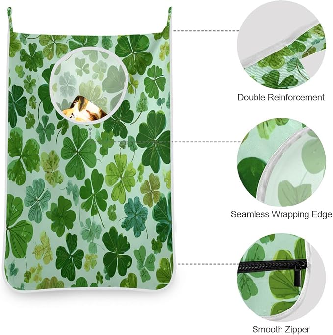Green St Patrick Clovers Hanging Laundry Hamper Door Hampers Bag Basket