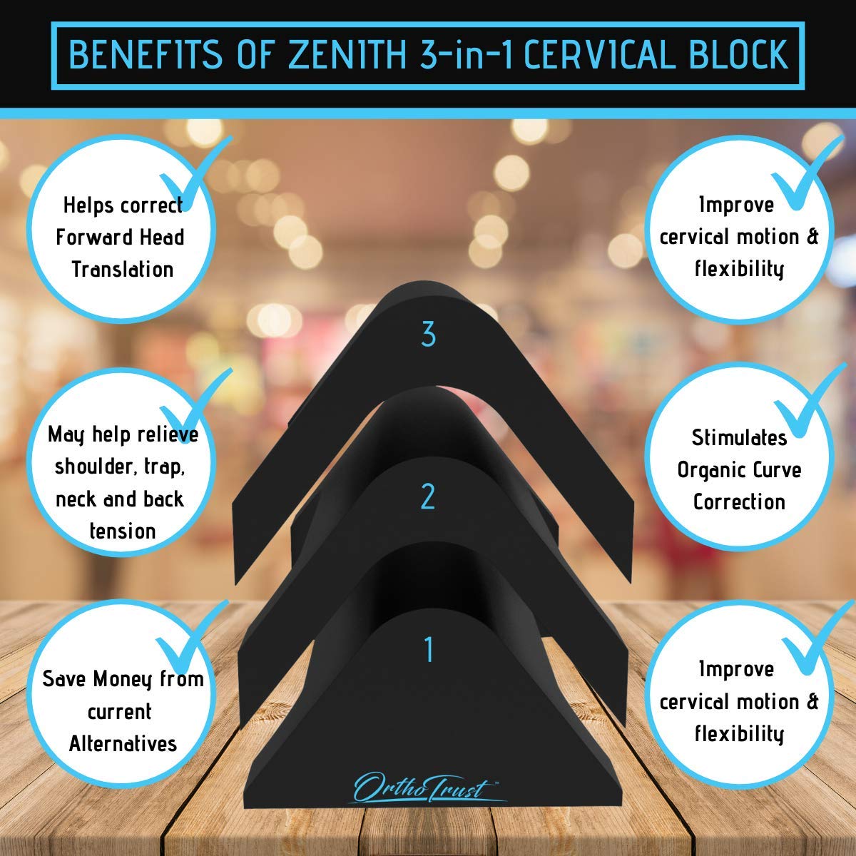 Zenith Cervical Traction Orthotic Chiropractic Neck Corrector 3-in-1 Device for Stretching Forward Head Posture Physical Therapy & Pain Relief