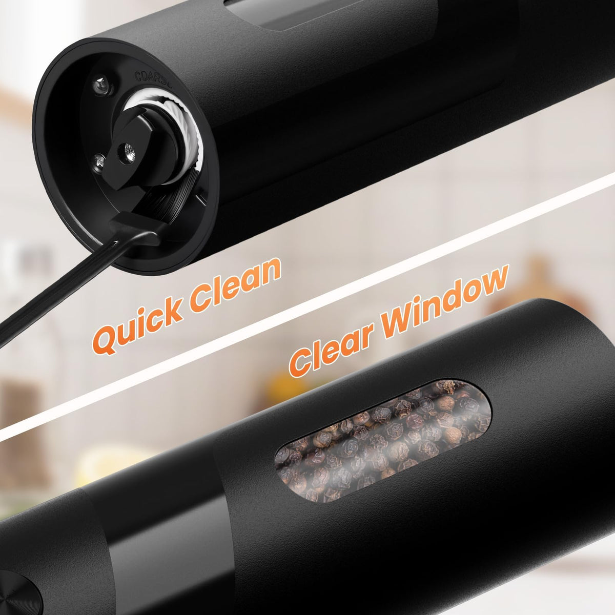 SmartTrends 110ml Electric Salt and Pepper Grinder Set, 2-Pack Auto Salt and Pepper Shakers with Large Capacity, Rechargeable, Adjustable Coarseness for Kitchen, Outdoor Dining (Black & White)