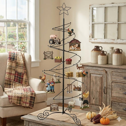 HOHIYA 3.3 FT Metal Spiral Christmas Tree Alternative Ornament Display Stand for Small Spaces Wrought Iron Hanging Tree with Hooks for Holiday Halloween Seasonal Decorations Gift Idea Black