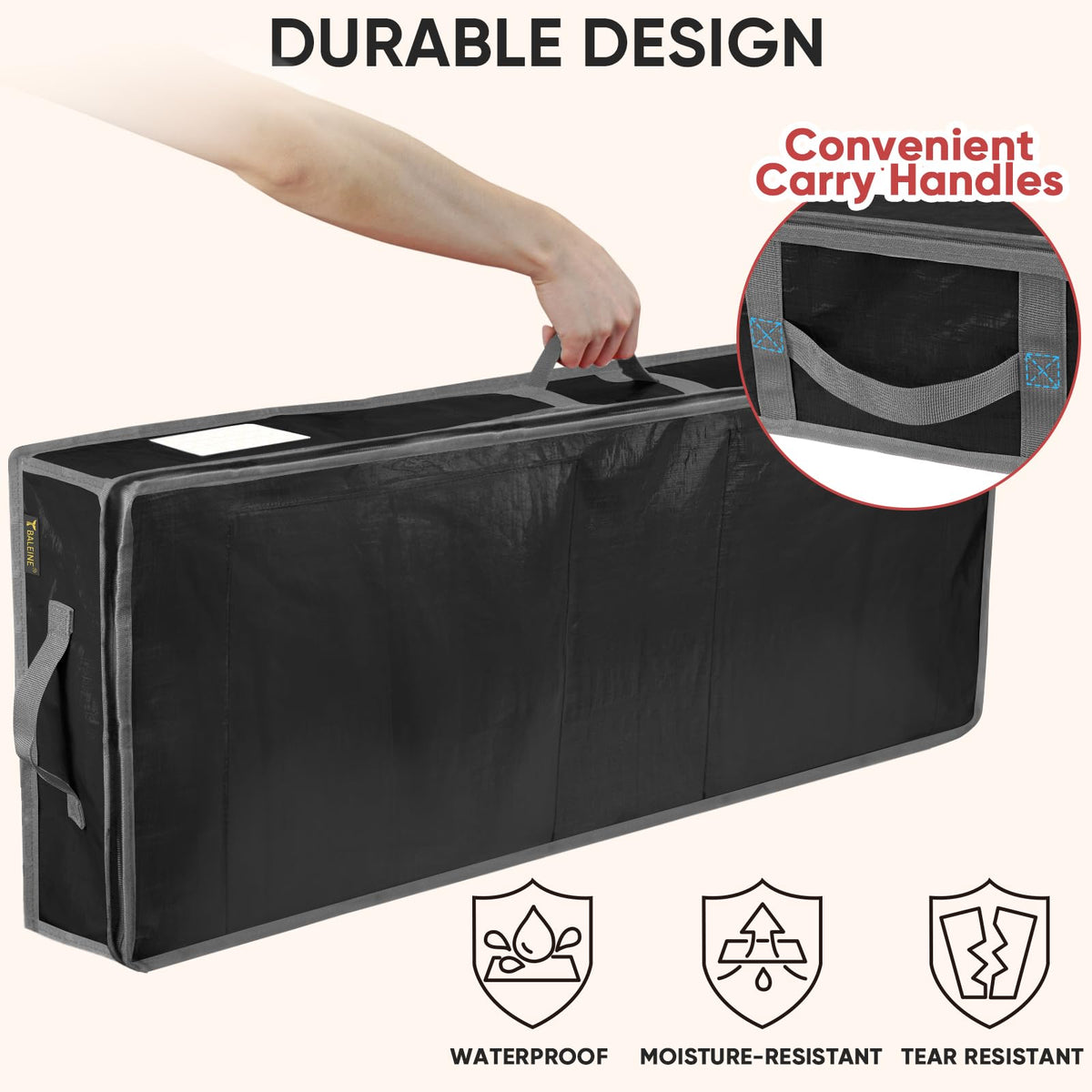 BALEINE Soft Christmas Wrapping Paper Storage Bag, 40" Durable PE Gift Wrap Storage Bag with Flexible Partitions and Pockets for Ribbon, Accessories (Black)