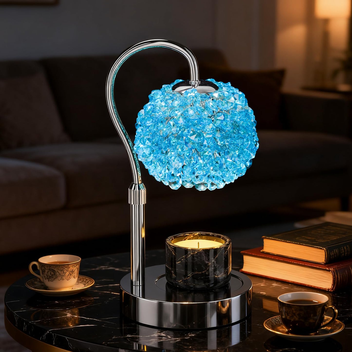 VXUNLIOR Luxury Candle Warmer Lamp with Timer & Dimmable Brightness, Crystal Gemstone Shade & Premium Base - Adjustable Wax Melt Warmer for Home Decor(Blue)
