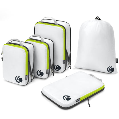 Cipway - 5 Set Compression Packing Cubes for Travel, Ultralight Packing Organizers for Luggage Suitcase & Backpack (White), L