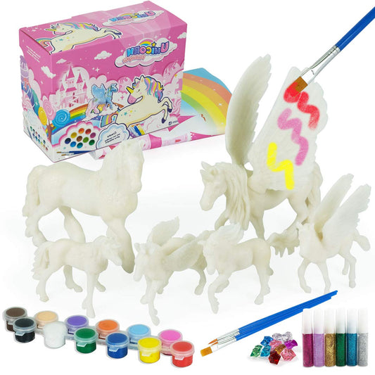 DIY Painting Unicorn Kit Arts and Crafts Set for Kids or Girls Decorate and Drawing 3D Toys for Children Gift(6 Unicorns)