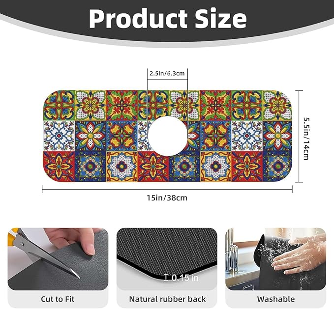 Talavera Mexican Tiles Mexico Kitchen Sink Splash Guard Faucet Mat Super