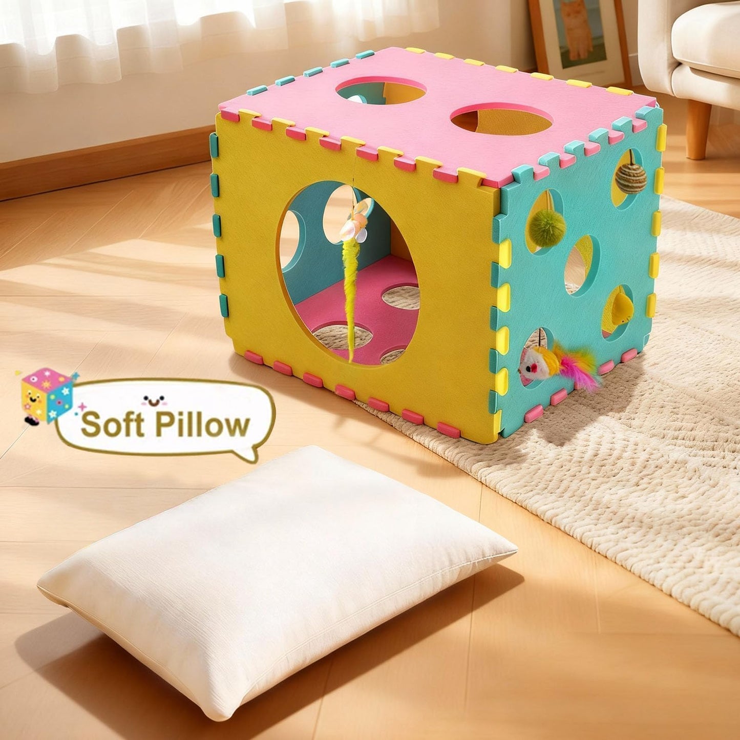 MOYMO 41 Pcs Interactive Cat Toys for Indoor Cats, Kitten Toys with Soft Pillow, Catnip Toys, Chew Rope, Feather Wand, Springs and Balls for Indoor Kittens