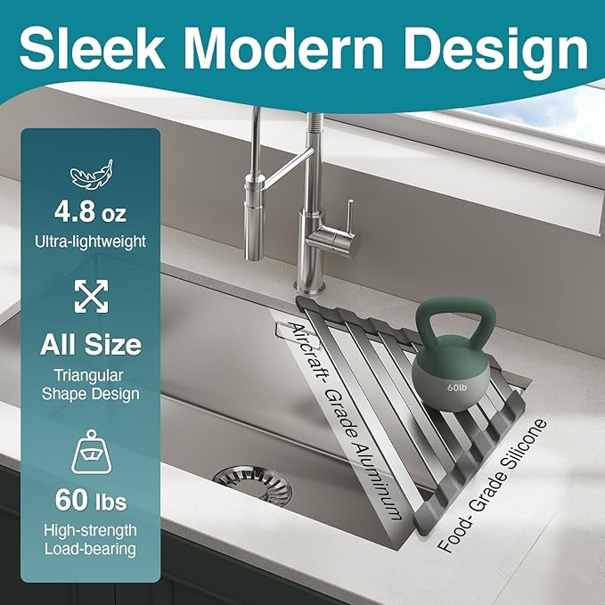 Corner Sink Drying Rack, Heat Resistant Roll Up Mat
