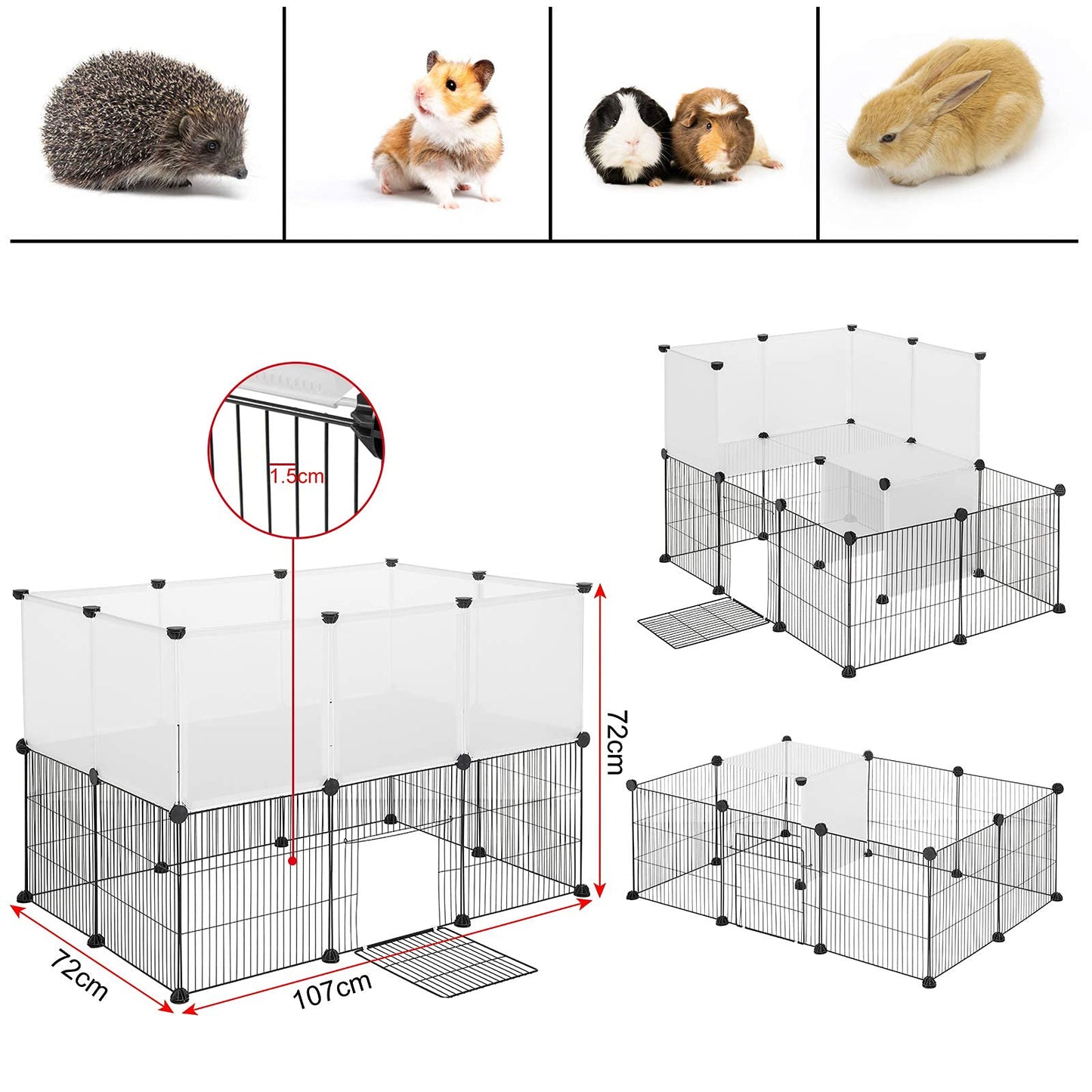 EUGAD Rabbit Playpen Pet Fence with Door, DIY Pet Playpen 20 Panels 35x35cm, 2 Levels Modular Pet Enclosure Fence for Small Animals, Rabbits Exercise Fence,Guinea Pig Cage 107x72x72cm