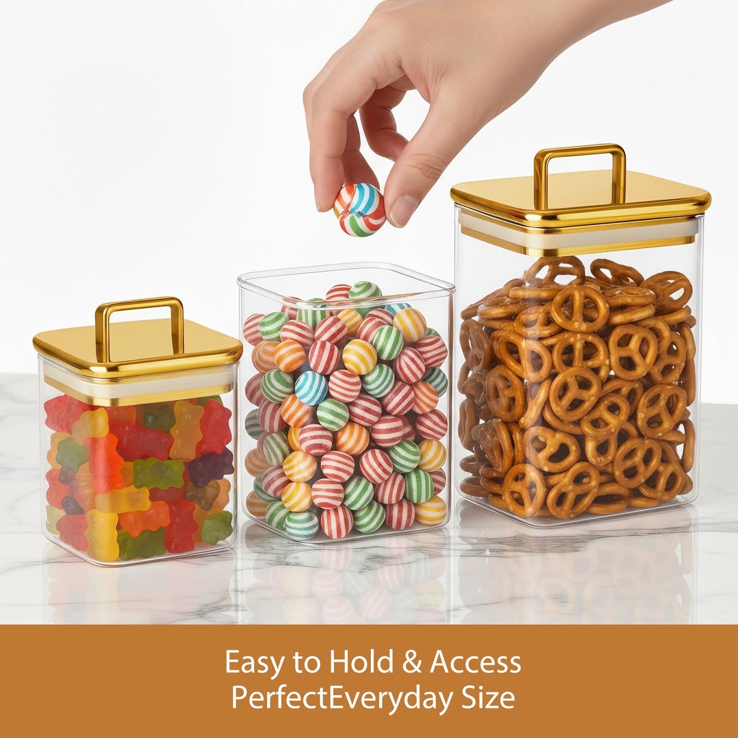 Clear Acrylic 3-Pack Apothecary Jars with Gold Lids Airtight Decorative Containers for Bathroom, Kitchen & Home Elegant Canisters for Cotton Pads, Bath Salts & Snacks