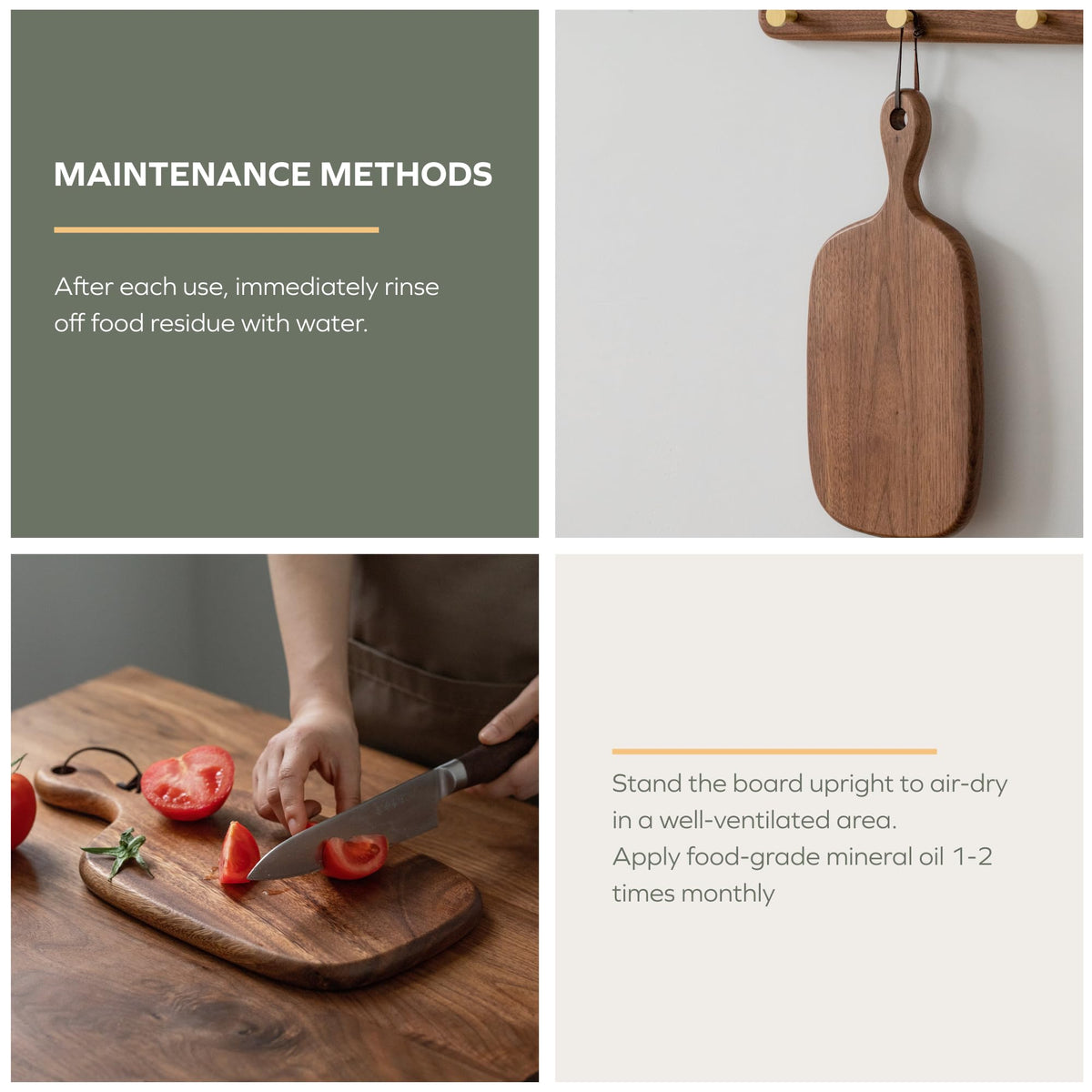 Muso Wood Small Cutting Board with Handle, Walnut Wooden Chopping Boards for Bread, Vegetables & Fruits, Dinner Cheese Board with Hole(15.2x7.3 Inches)