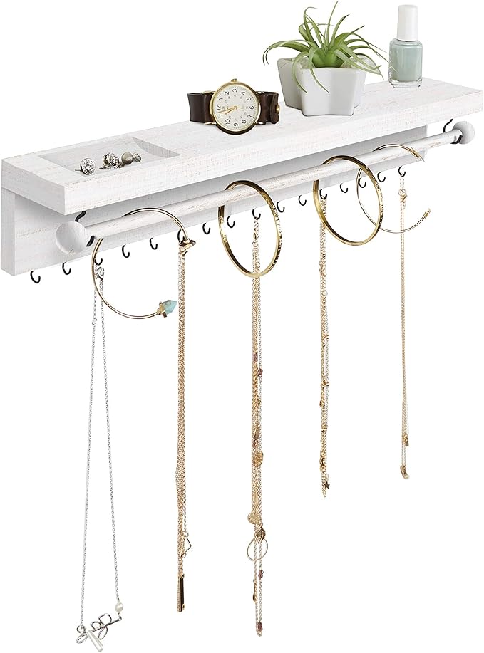 Rustic White Necklace Jewelry Organizer