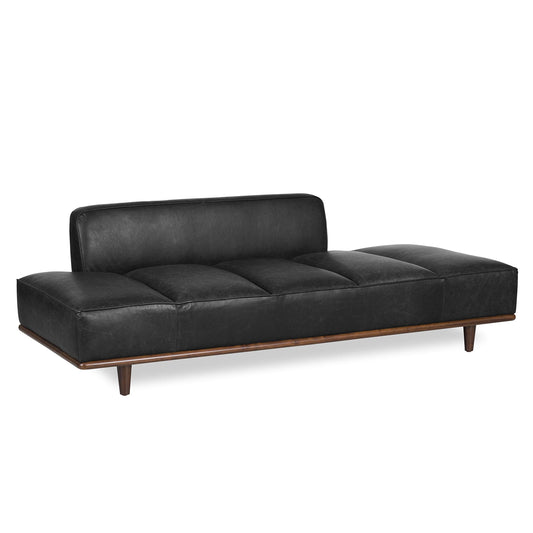 Poly & Bark Jasper Daybed – Onyx Black - Full-Grain Semi-Aniline Leather Upholstery – Walnut-Stained Ash Wood Frame, 6.6 Feet – Modern Daybed for Living Room or Guest Space– Minimal Assembly