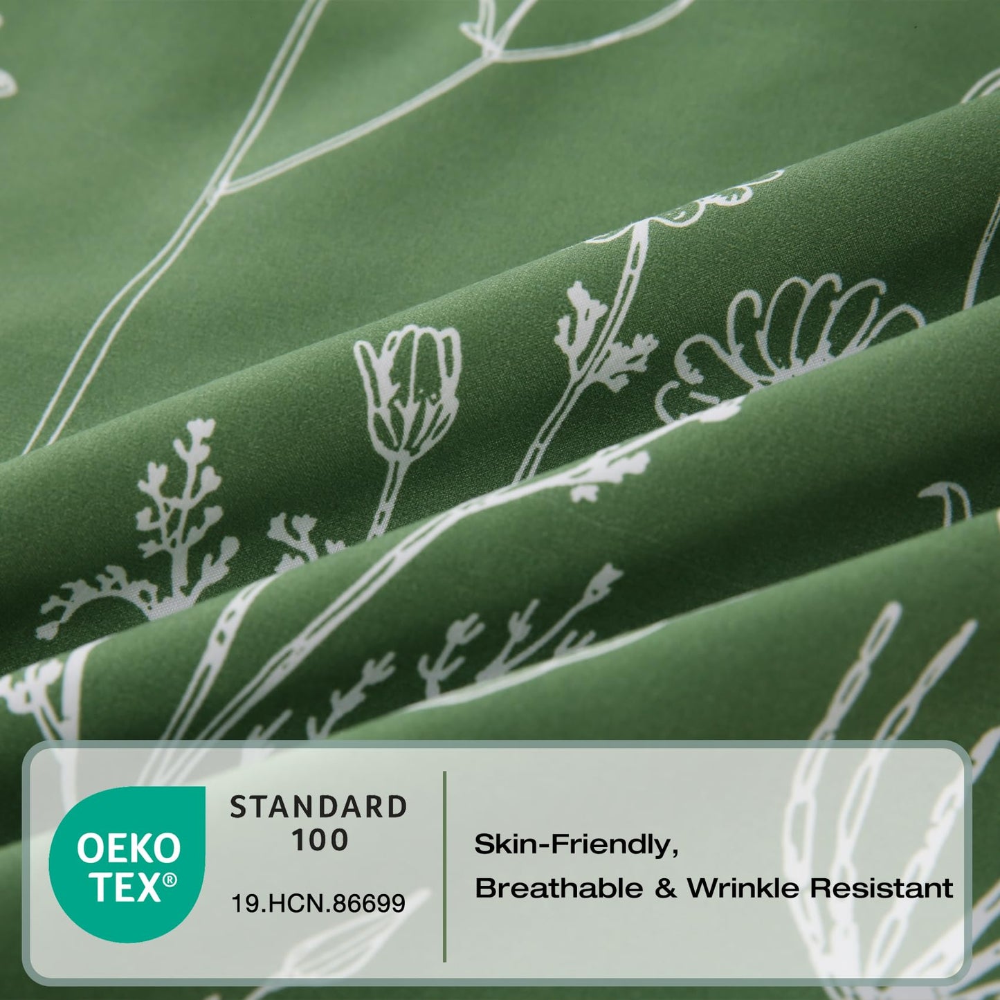 Yibeizi Green Floral Sheet Set King, Botanical Rustic Pattern Bed Sheets Boho Bedding Sheets & Pillowcases Soft Microfiber 15" Extra Deep Pocket Fitted Bedsheet 4 Piece