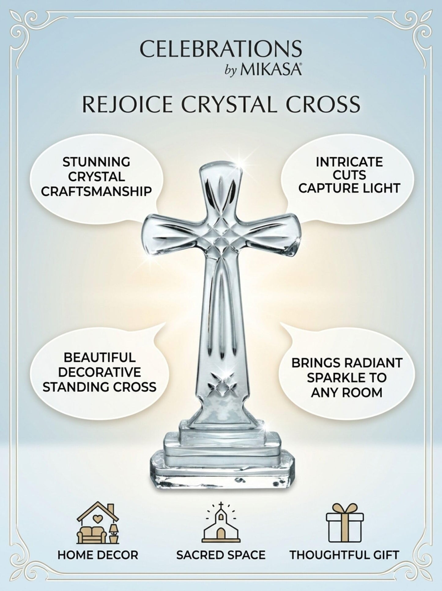 Mikasa Celebrations Rejoice Glass Crystal Cross, 9-Inch, 2.56" x 4.13", Clear