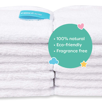 Little Gubbins 20 Cotton Terry Baby Wipes | Pack of 20cm x 20cm Reusable, Soft White Towelling Cloths | Ideal for Mucky Bums, Hands and Faces | 100% natural & Plastic Free