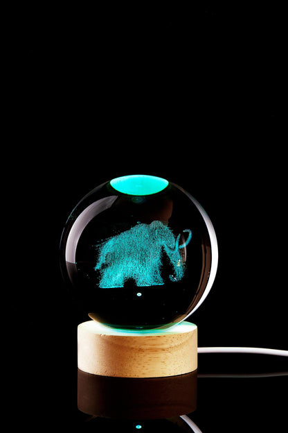 LMLOBEP Large Elephant Crystal Ball Night Light with Woodern Base, 3D Mammoth Crystal Lamp 16 Color Changing with Remote Control, Laser Engraved Glass Ball Lamp, Room Decor (Elephant)