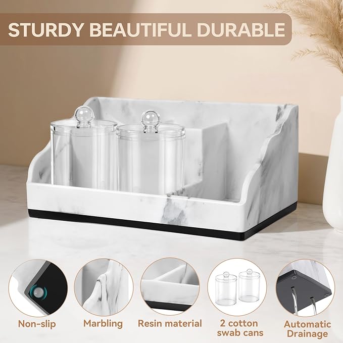 Marble Bathroom Countertop Organizer, Toothbrush Holders