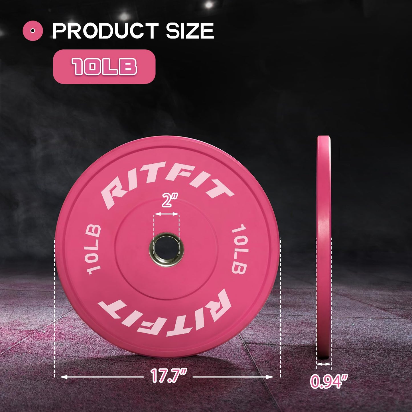RITFIT Pink Weight Plates, 2 Inch Olympic Barbell Weight Plate, Bumper Plates With Steel Insert, Pink Weights for Gym and Home