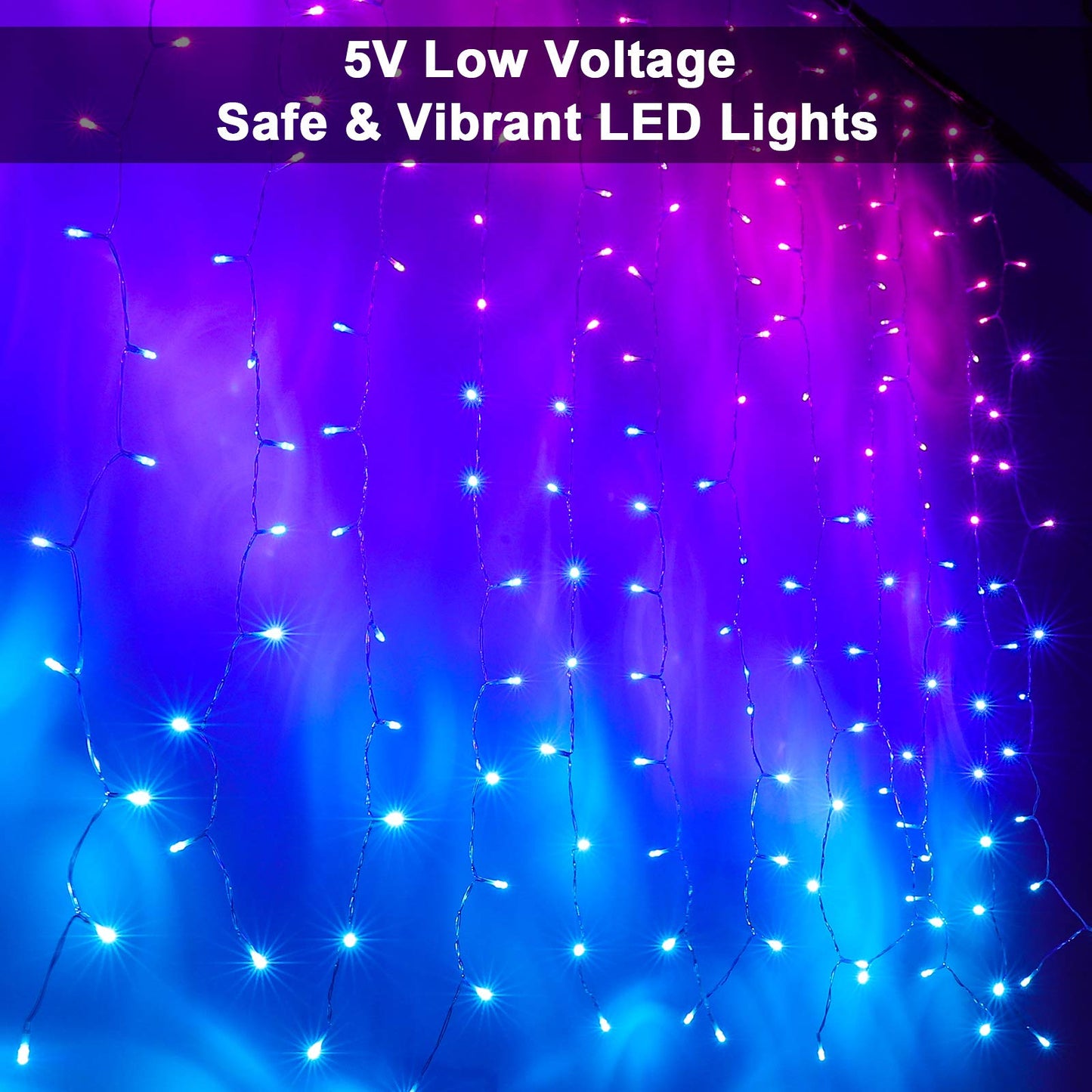 Pink Purple & Blue Ombre Fairy Curtain Lights with Dimmer Switch, Ombre Rainbow LED Icicle String Curtain Lights for Girls Room, Bedroom, Teen Room, Kids Room, Wedding, Mothers Day, Mermaid Décor