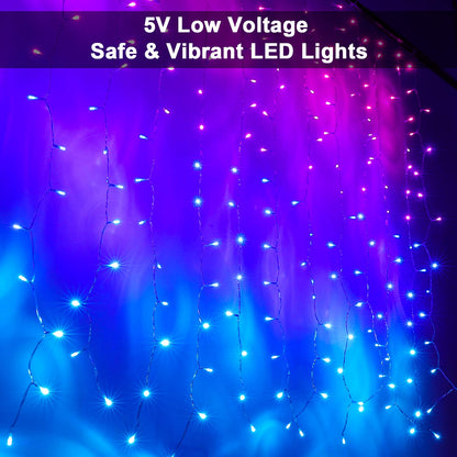 Pink Purple & Blue Ombre Fairy Curtain Lights with Dimmer Switch, Ombre Rainbow LED Icicle String Curtain Lights for Girls Room, Bedroom, Teen Room, Kids Room, Wedding, Mothers Day, Mermaid Décor
