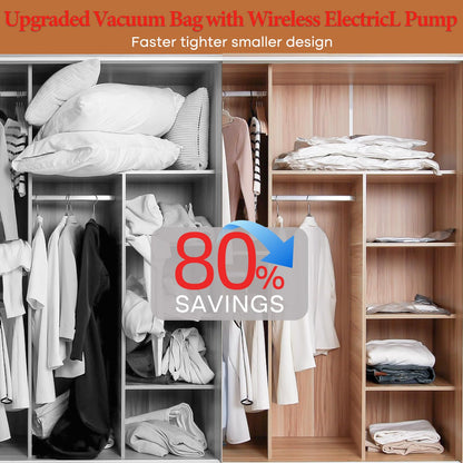 Vacbird Travel Vacuum Storage Bags with Rechargeable Cordless Pump, 12 Pack Vacuum Seal Bags for Clothing(4 Large+4 Medium+4 Small), Compression Packing for Clothes Suitcase Luggage Blanket Pillows