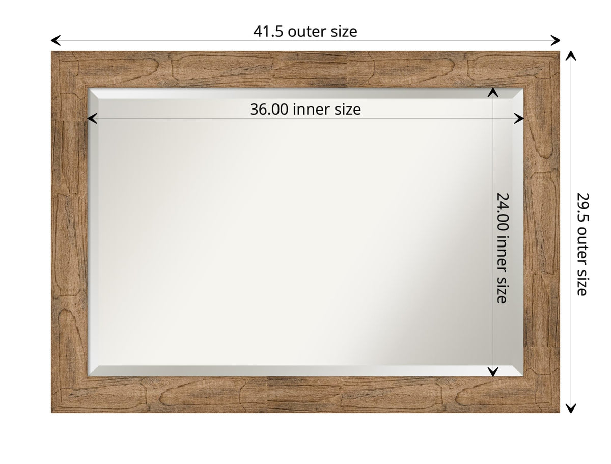 Amanti Art Brown Wall Mirror 30x42 Owl Brown Rectangle Bathroom Mirror for Wall Decor Living Room, Large Country Rustic Wood Frame, Hangs Horizonally and Vertically, Bathroom Decor, Beveled Edge