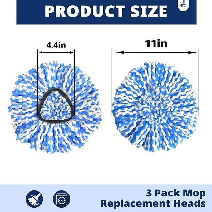 Spin Mop Replacement Head, 3 Pack Mop Replacement Head, Easy Cleaning,