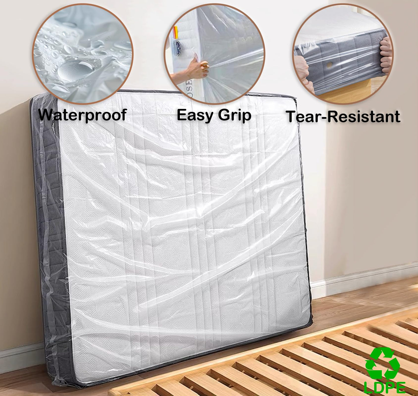 King/California King Mattress Bags for Moving, 4 Mil Thick Heavy Duty Waterproof Mattress Cover, Tear Resistant Protection, 2 Pack