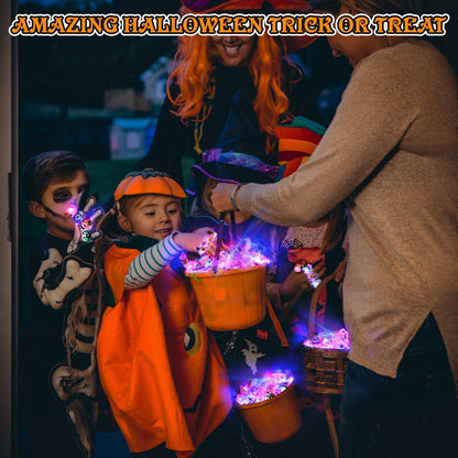 FLY2SKY Halloween Treats 50Pcs 3D Ring LED Light Up Rings Halloween Toys Halloween Party Favors for Kid Glow In The Dark Accessory Non Candy Gift Bag Fillers NEW VERSION