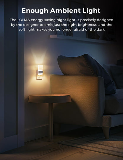 L LOHAS LED Night Lights Plug Into Wall, 2 Pack Plug in Night Light LED with Dusk to Dawn Sensor, 0-100LM Dimmable Nightlight, Wall Sconce-Style Design Nightlights for Bathroom, Hallway,Stairway,Gift