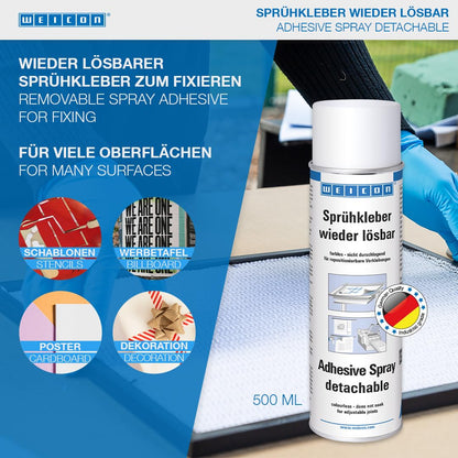 WEICON Adhesive Spray Detachable 500 ml, Non-Permanent for plotters, Cutting mats, Screen Printing & Stencils, Transparent