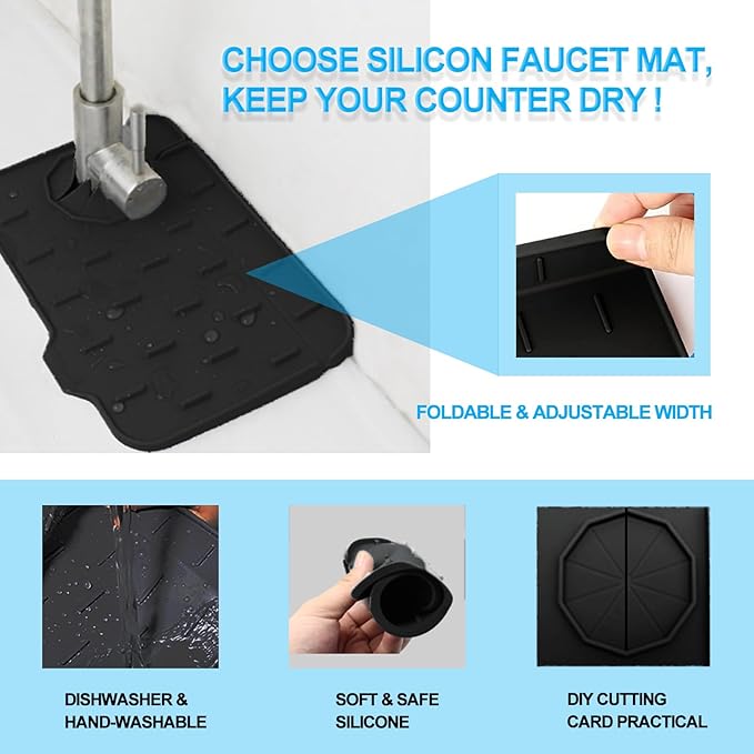 2 Pieces Black Faucet Guard & Draining Mat 8.3" Mini Splash Guard Faucet Handle