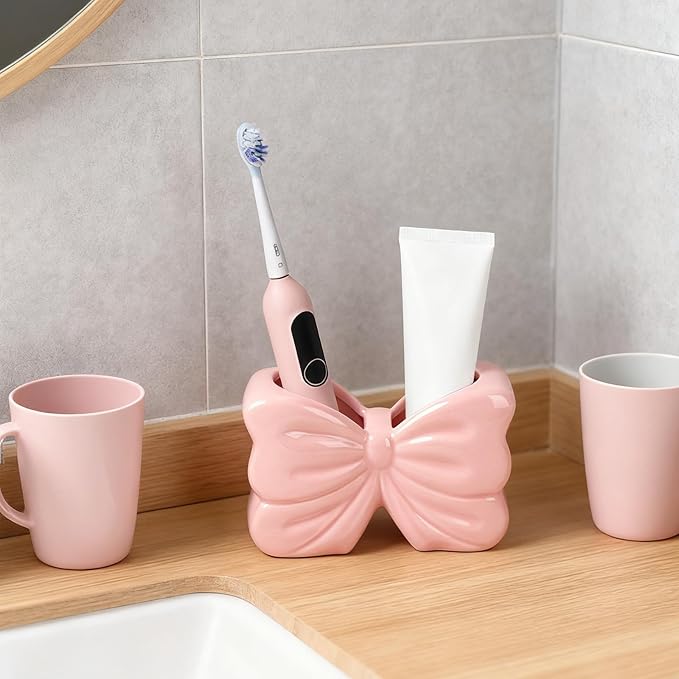 Bow Toothbrush Holder， 2-Slot Toothbrush and Toothpaste Holder Cute Toothbrush