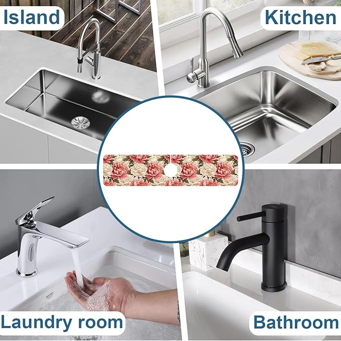 Beautiful Peony Sink Faucet Absorbing Mat Bright Peonies Super Absorbent Fast