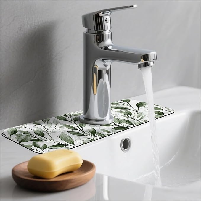 Kitchen Sink Splash Guard，Watercolor-sage foliage Faucet Mat Sink Gadgets-Super