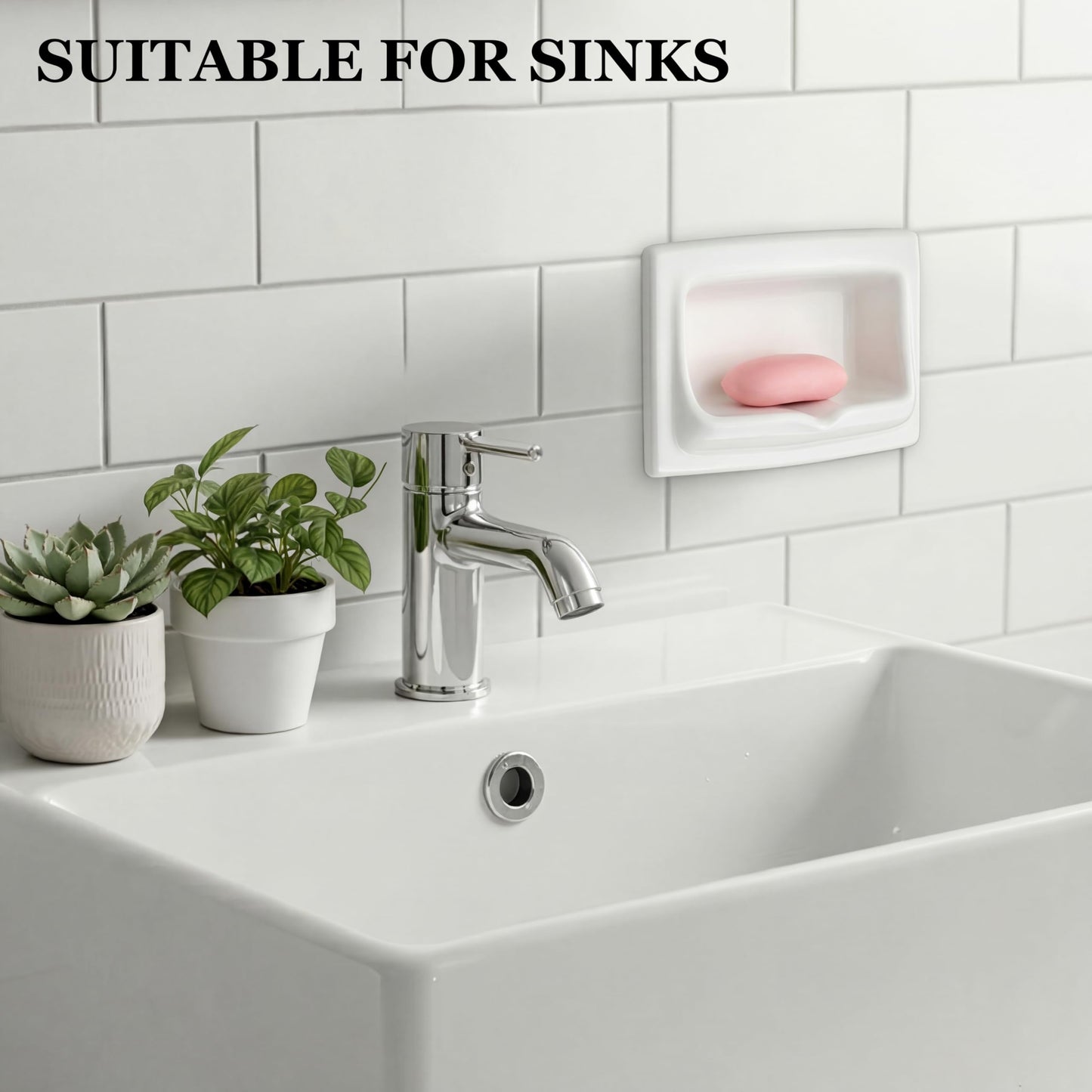 Acellegic 1 Pcs 9.8 x 6.5 White Vintage Recessed Ceramic Soap Dish for Shower Wall, Space-Saving, Large Retro Ceramic Soap Holder, Self-draining Built-in Holder for Bathroom & Laundry Keep Dish Dry