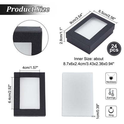 NBEADS 24 PCS Black Gift Boxes with Window Presentation Box with Padding - Birthday Gift Box - Necklace Box Earring Box Ring Box Cardboard Jewelry Boxes 3.54"x2.56"x1.1"