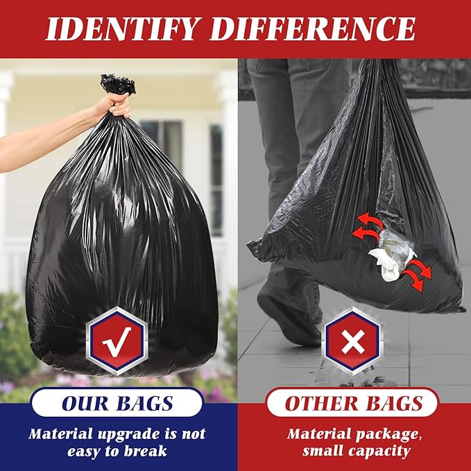 Teivio Large Black Trash Bags 64-65 Gallon 16 Counts Industrial Sturdy Garbage