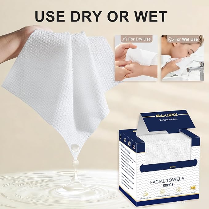 Face Towels, XL Facial Dry Towels 10x12 Inch, Biodegradable Disposable Face