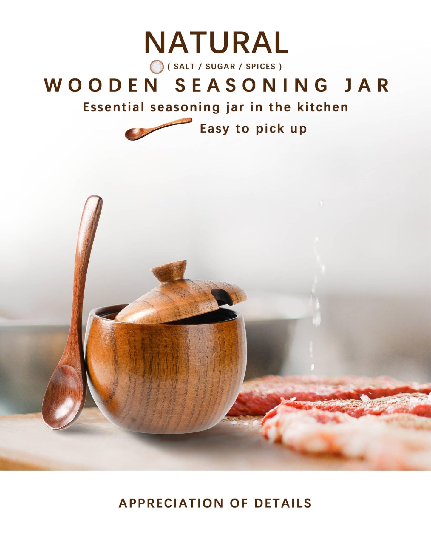 Hefild Jujube Wood Salt Container for Countertop, 6 Ounces Capacity Salt Cellar with Lid and Spoon, 3.3x3.5 inch Salt Box, Unique Salt Holder for Kitchen, Elegant Wooden Salt and Pepper Bowl