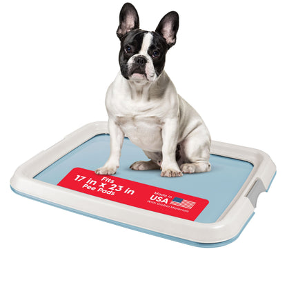 IRIS USA Pee Pad Holder - For Small Sized Dog and Puppy Pee Pads, Secured Latches, Non-Skid Feet, High Polish Finish for Easy Cleaning, Leak Protection, Fits 17"x23" Pad, Blue