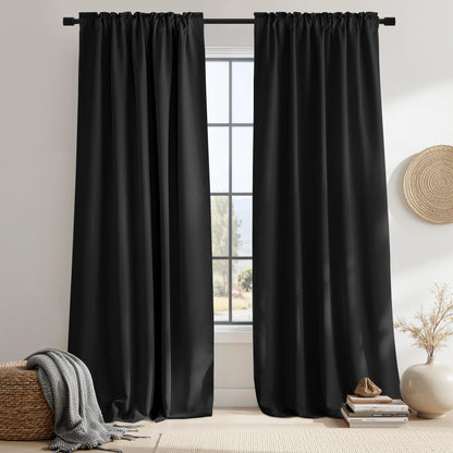 NICETOWN Halloween Black Blackout Living Room Curtains 84 inches Long, Black Out Curtain Panels for Bedroom - (Black Color) W52 x L84, 1 Pair, Thermal Insulated Blackout Draperies Window Treatment