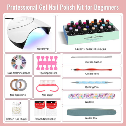 VANREESA 42 Pcs Gel Nail Polish Kit with U V Light 24 Popular Colors Gel Polish Nail Kit Green Blue Purple Pink Orange Complete Nail Kit with Manicure Tools Gifts for Women Girls