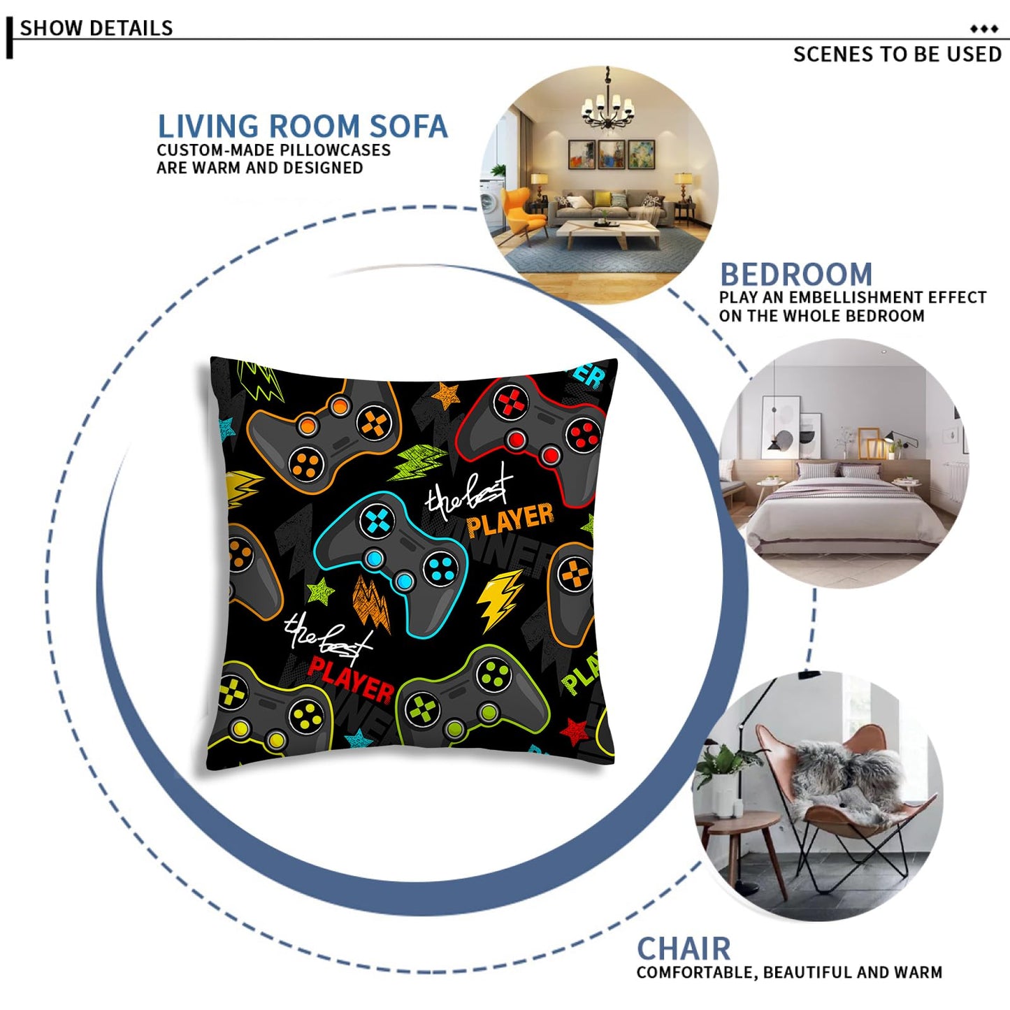Gamer Room Decor for Boys, Gamer Pillow Covers 18x18 Inch Set of 4, Gaming Gifts, Game Room Decor Accessories for Teen Boy Bedroom Playroom Couch Chair
